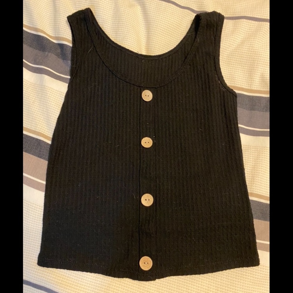 Black Fitted Tank Top with buttons